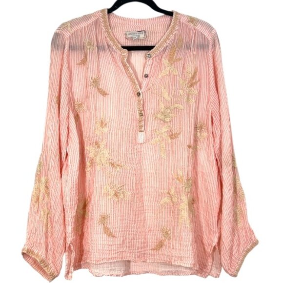 Johnny Was Joelle Collared Prairie Blouse Embroidered Stripe Large Pre-Loved - Picture 1 of 5